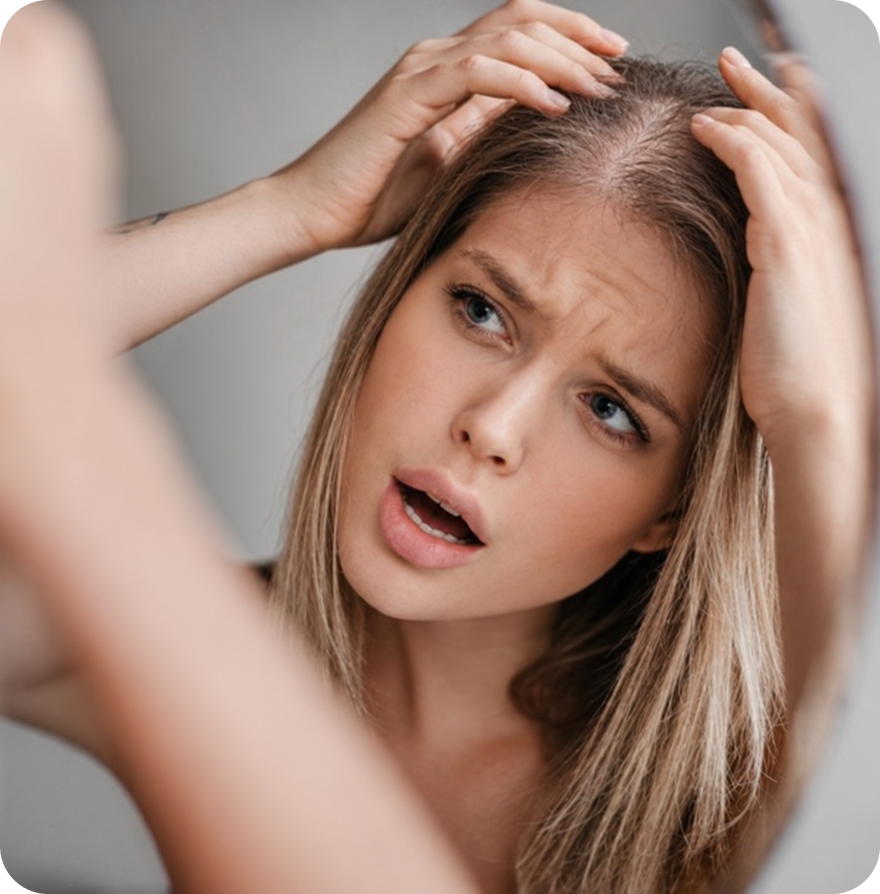 Woman inspecting her part