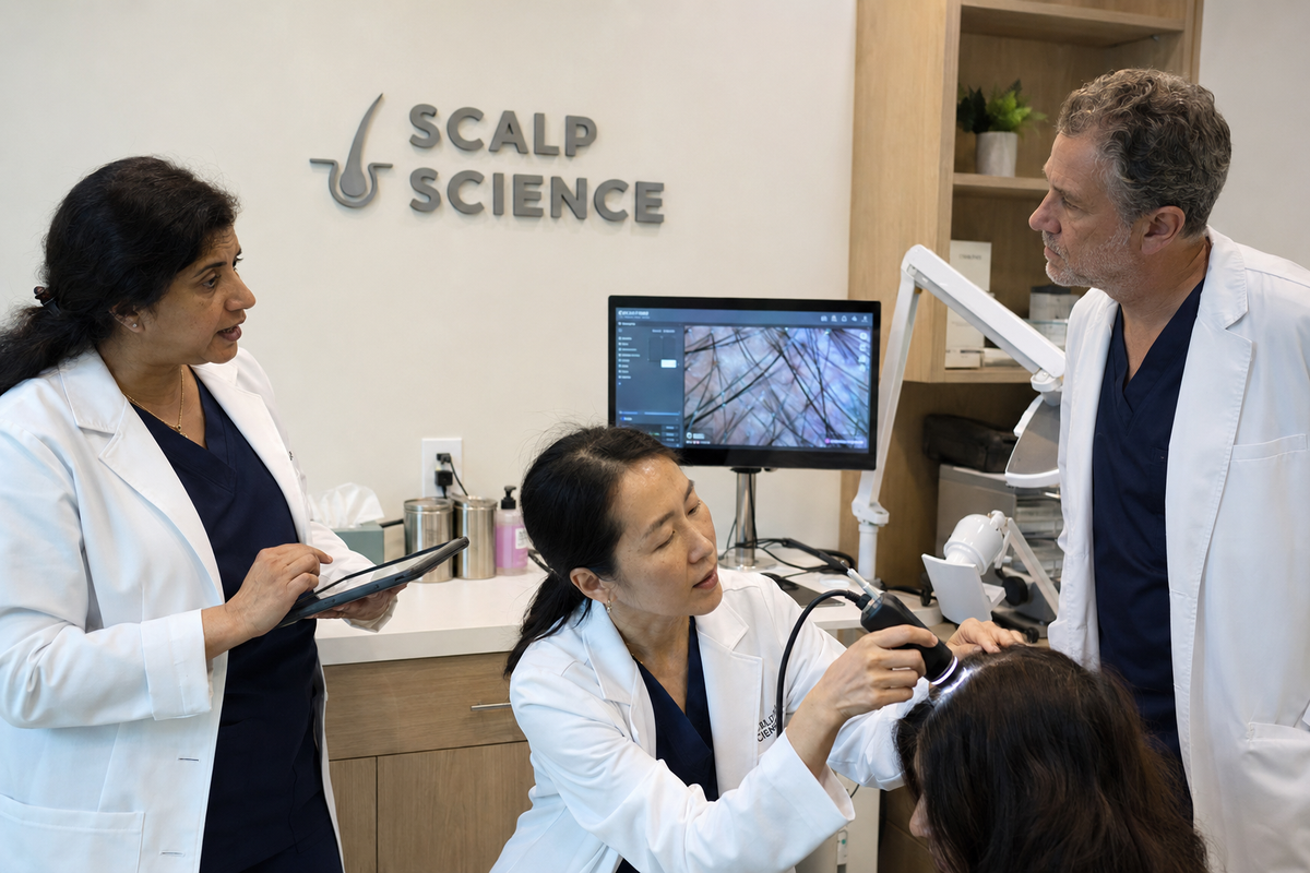 ScalpScience team examining a patient’s scalp
